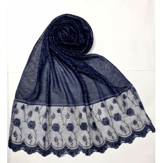 Designer Lycra Women's Stole - Navy Blue